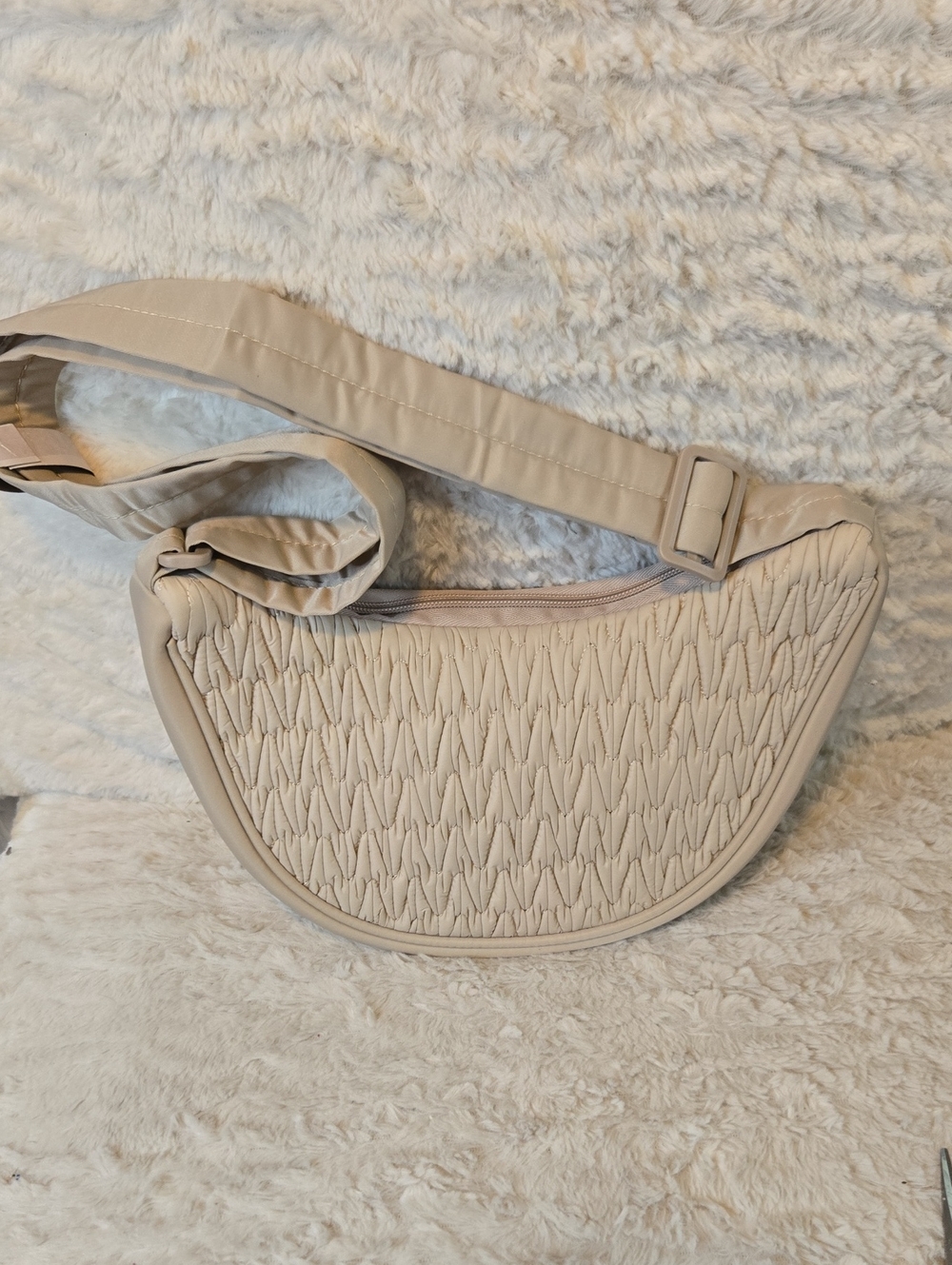 Neutral Quilted Crescent Crossbody Bag - Women's Fashion NWOT